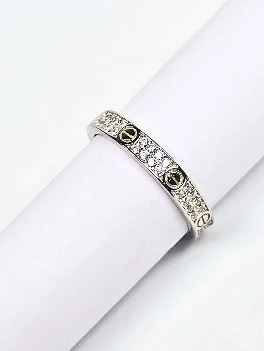 Cartier Insp. Love Ring #8  925 Sterling Silver CZ Rhodium Finish